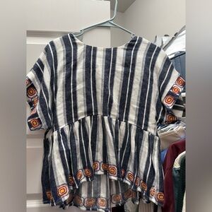 Maeve Striped Top with Navy and White